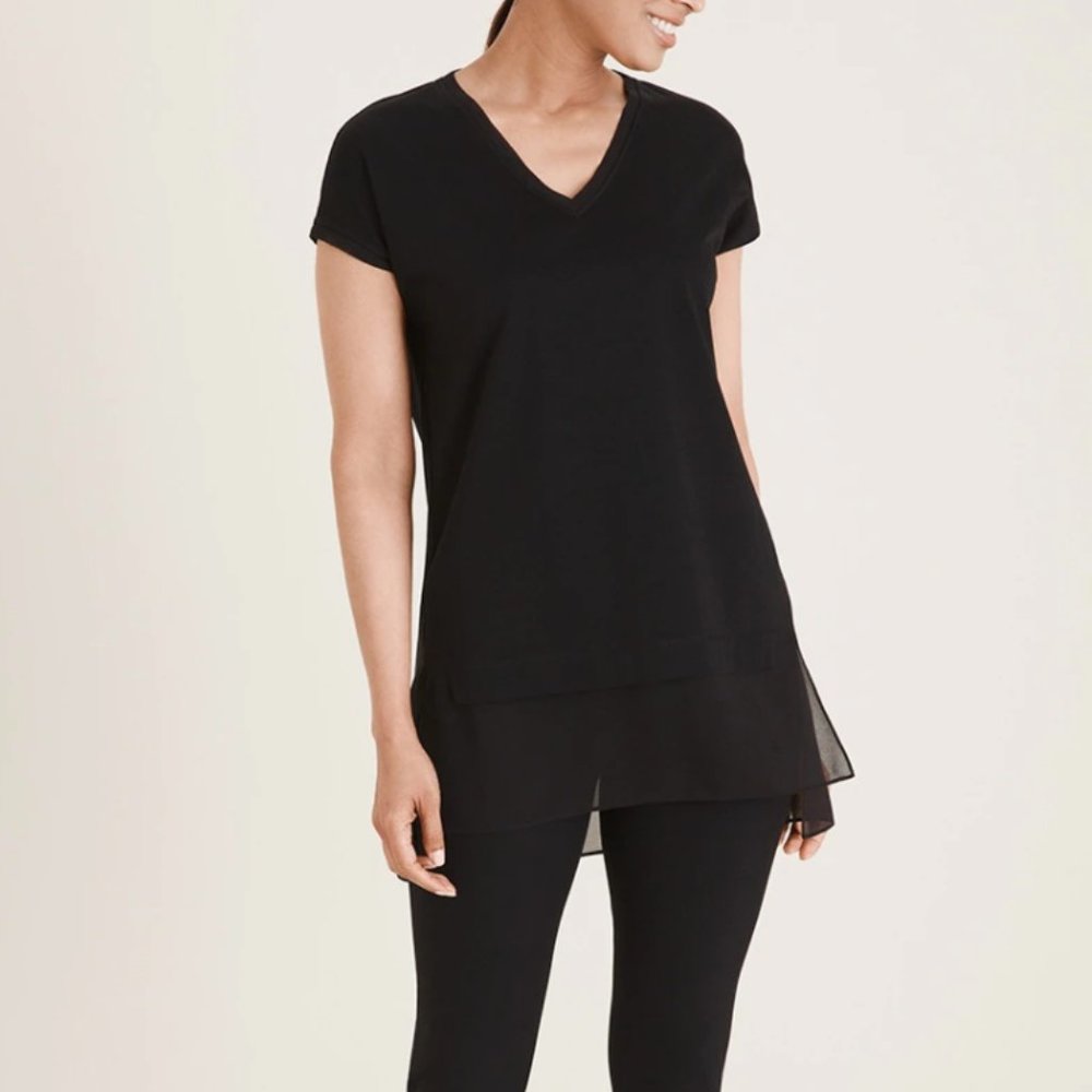 Chicos Black Label Chiffon-Trim Tee XS